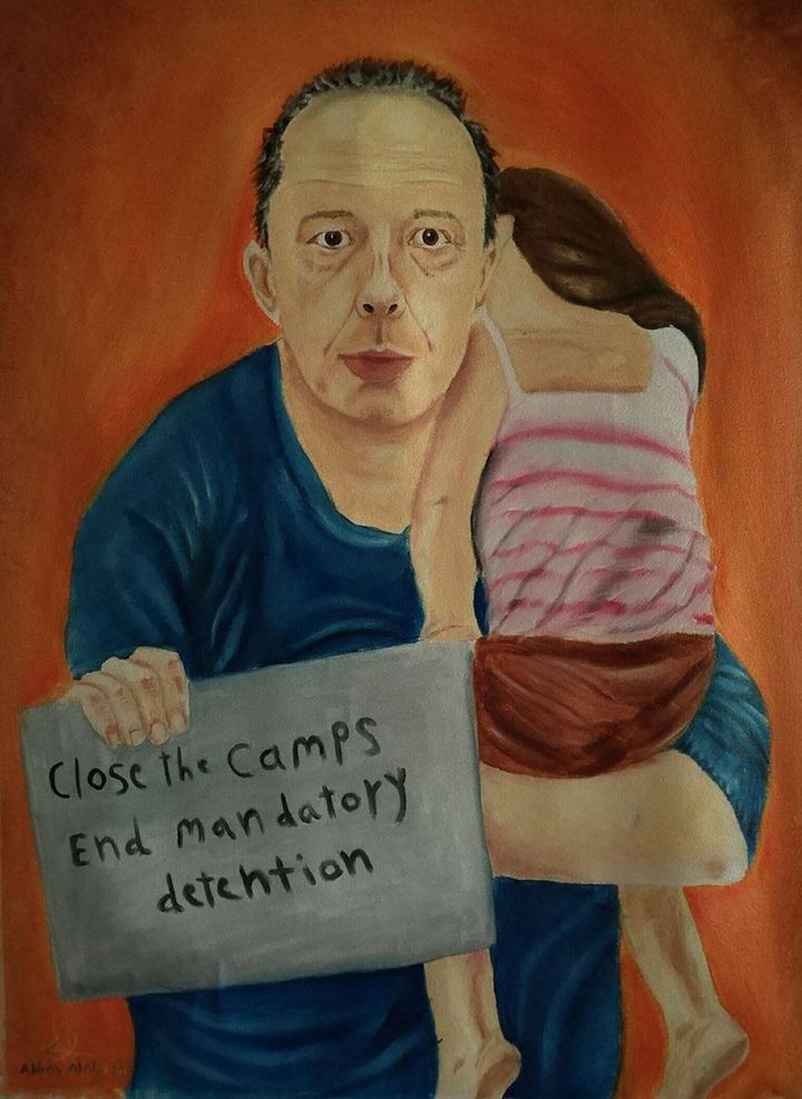 Abbas Alaboudi's work, "What Would You Do, Peter Dutton?" Alaboudi is an Iraqi asylum-seeker, visual artist and plasterer by trade who has been detained on Nauru for over four years. Dutton is Australia's immigration minister.