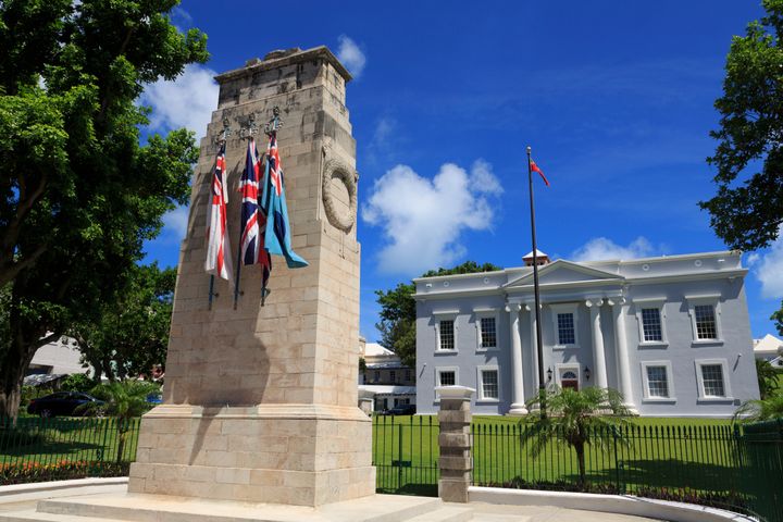 Bermuda has become the first country in the world to repeal same-sex marriage (file picture showing a war memorial at a cabinet building in Hamilton) 
