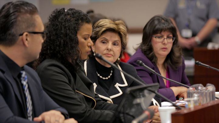 Gloria Allred at one of her press conferences in "Seeing Allred."