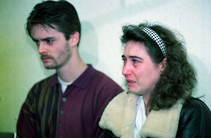 Denise and Ralph Bulger at a police press conference shortly before their son's body was found 