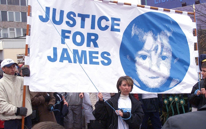 Fergus marching in protest ahead of the release of Venables and Thompson