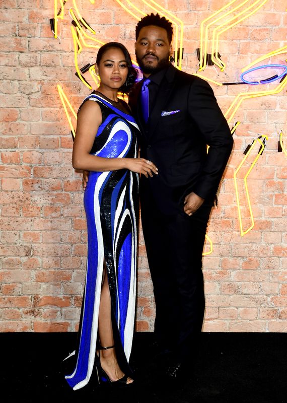 Director Ryan Coogler and his wife Zinzi Evans attending The Black Panther European Premiere at The Eventim Apollo Hammersmith London. (Photo by Ian West/PA Images via Getty Images)