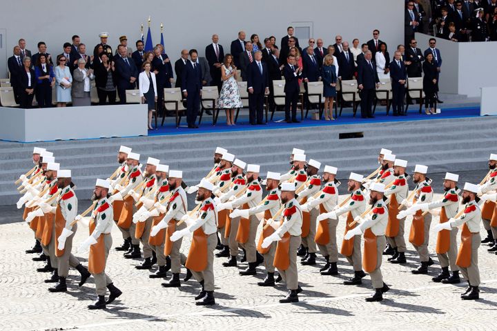 A scene from the 2017 Bastille Day parade in France that reportedly inspired President Donald Trump to request a military parade in the U.S.