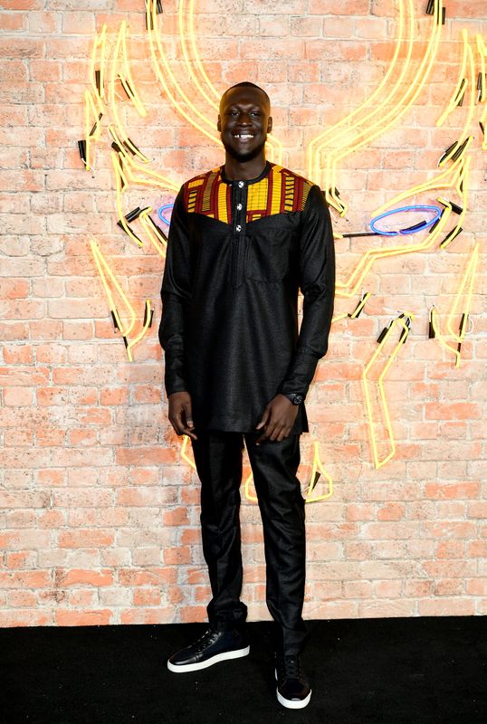 Stormzy attending The Black Panther European Premiere at The Eventim Apollo Hammersmith London. (Photo by Ian West/PA Images via Getty Images)