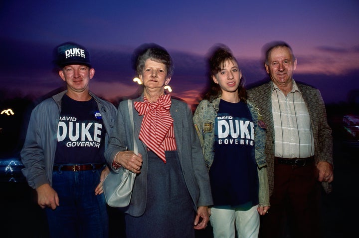 Supporters of former Ku Klux Klan grand wizard David Duke are seen in an undated photo. Duke ran for governor of Louisiana in 1991.