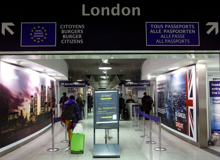 Passengers are checked at the border control prior to boarding a Eurostar train at Midi/Zuid railway station in Brussels, Belgium, on March 15, 2016.