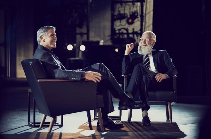 Georgey Clooney and David Letterman chat on “My Next Guest Needs No Introduction.” 