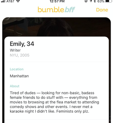 The Bumble BFF profile blurb that alienated a thousand potential friends.