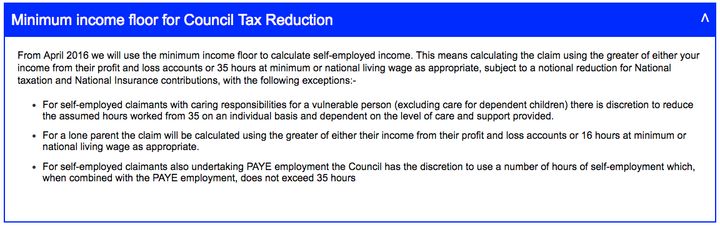 The notice explaining the minimum income floor on Lewes District Council's website