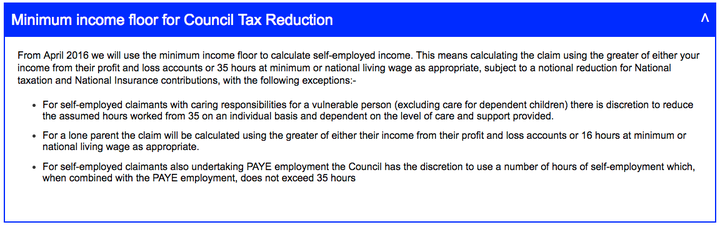 The notice explaining the minimum income floor on Lewes District Council's website