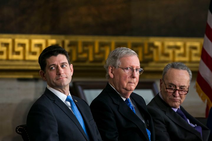 House Speaker Paul Ryan (R-Wis.), Senate Majority Leader Mitch McConnell (R-Ky.) and Senate Minority Leader Chuck Schumer (D-N.Y.) 