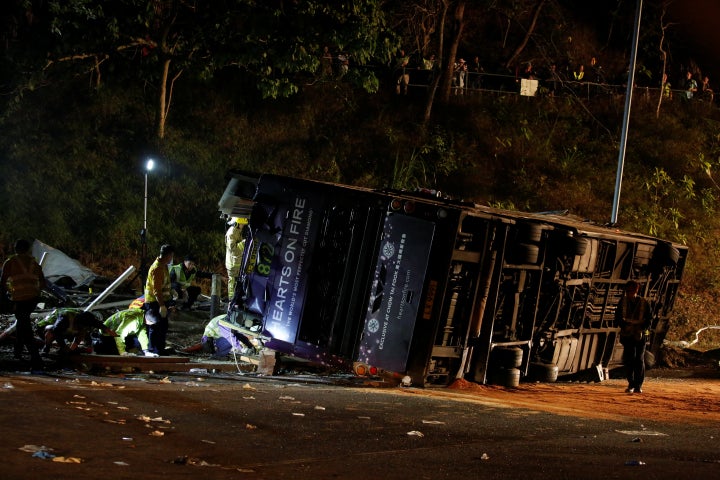 Emergency responders at the scene of the bus crash.