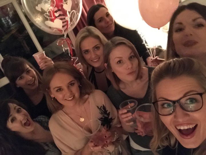 From left to right: Jen, Fiona, Kate, Katy, Rachel, Sophie, Isla, and Jess at last year's Galentine's party.