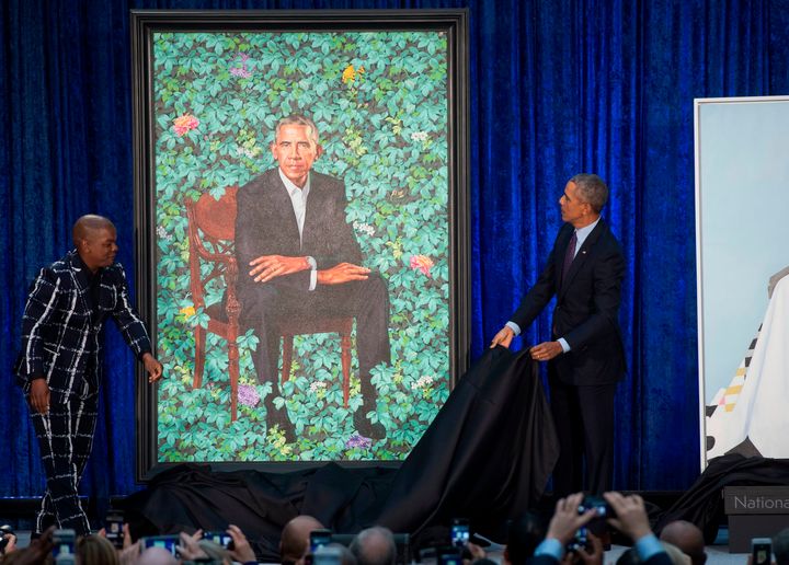 Artist Kehinde Wiley and Barack Obama unveil the former president's portrait.