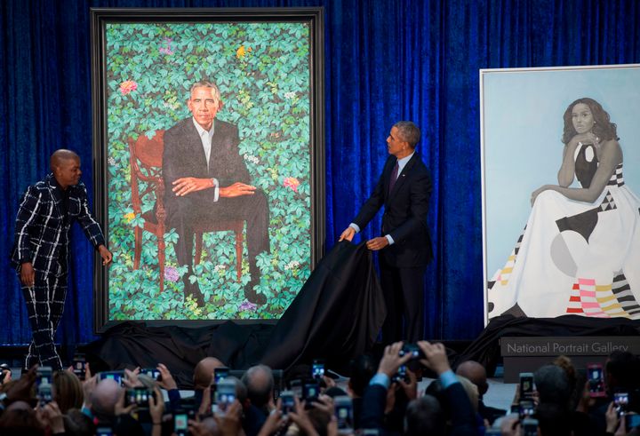 Artist Kehinde Wiley and Barack Obama unveil the former president's portrait.