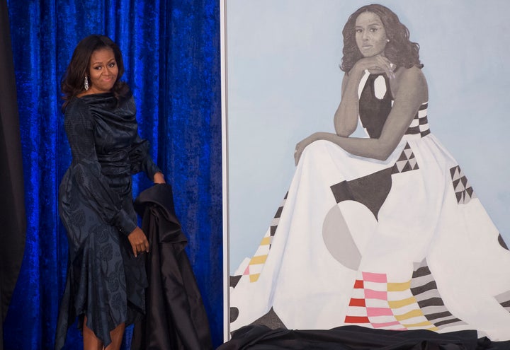 Former first lady Michelle Obama's portrait that will be on display in the National Portrait Gallery.