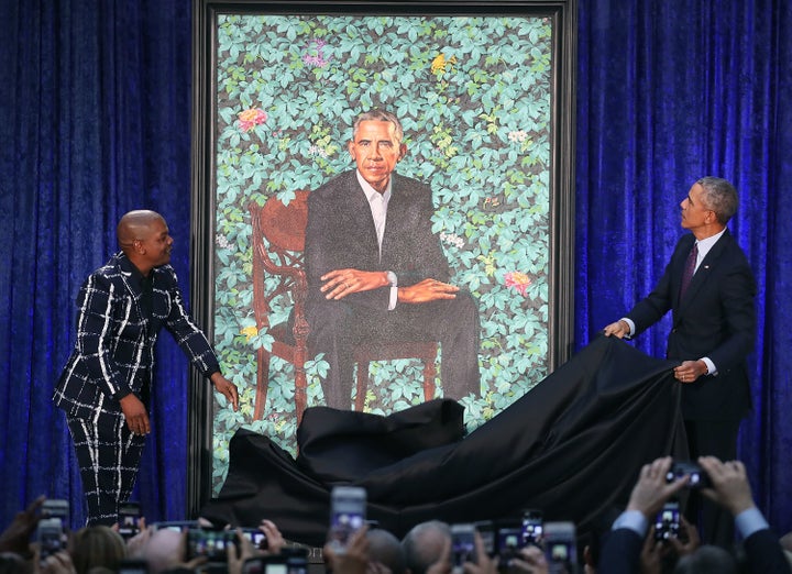 The portrait of former President Barack Obama that will be on display in the gallery.