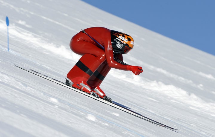 Simone Origone of Italy competes in the FIS Speed Skiing World Championships in 2009 in Vars, France. 