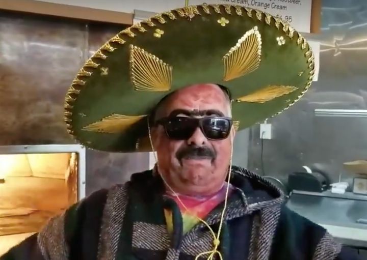 The Pizzalchik promotional video features the owner in sombrero and brown face paint, speaking in a fake Mexican accent.