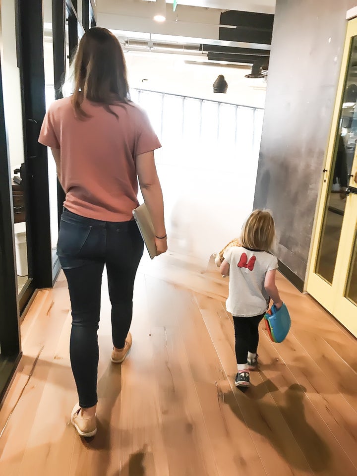 Goldstein at the Three Day Rule offices in Los Angeles with her daughter, Eloise.