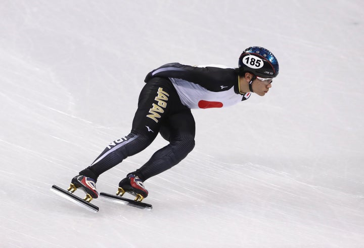 Kei Saito of Japan trains during Short Track Speed Skating practice ahead of the PyeongChang 2018 Winter Olympic Games.