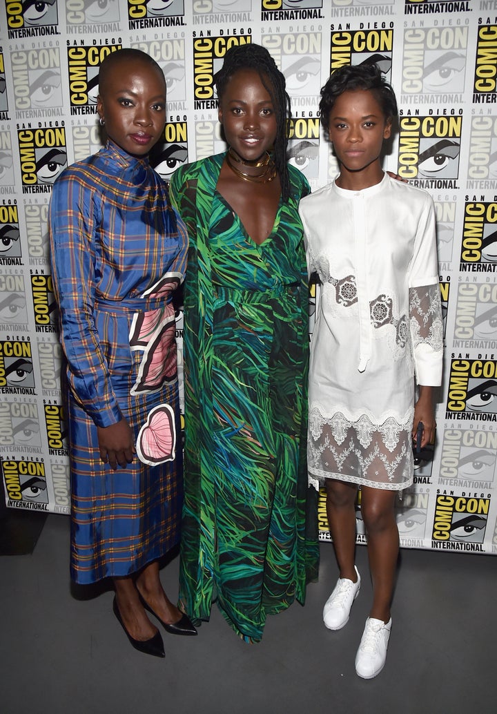 Letitia with her co-stars Danai Gurira and Lupita Nyong'o