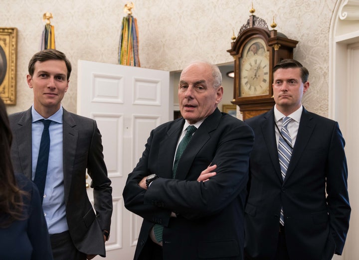 Jared Kushner, John Kelly and Rob Porter on Sept. 1, 2017.