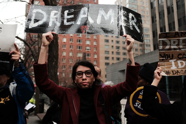 Demonstrators protest the government shutdown and the lack of a deal on DACA in New York City on Jan. 22, 2018. 