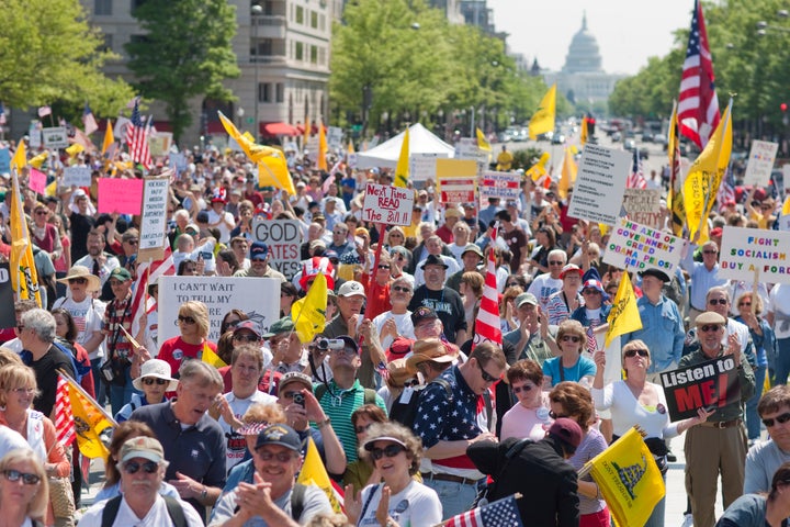 Anti-Obama tea party activists protest tax policy in Washington, D.C.