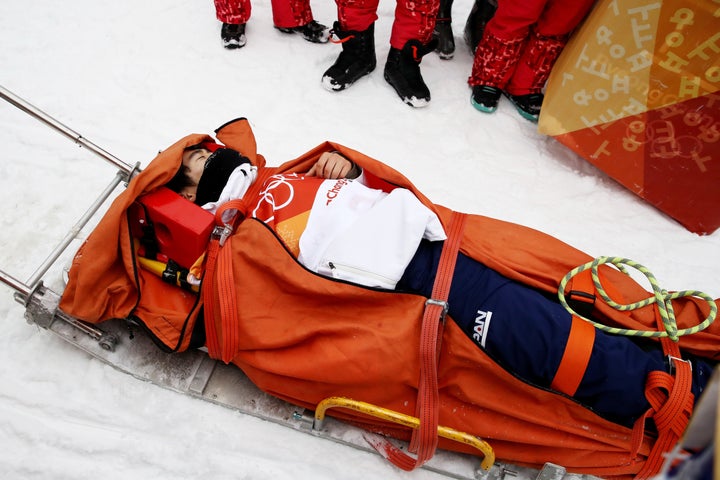 Yuto Totsuka, 16, appeared to collide heavily on the lip of the halfpipe during his run.