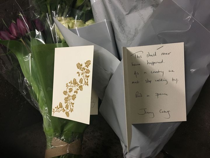 Flowers laid at the scene by Jeremy Corbyn
