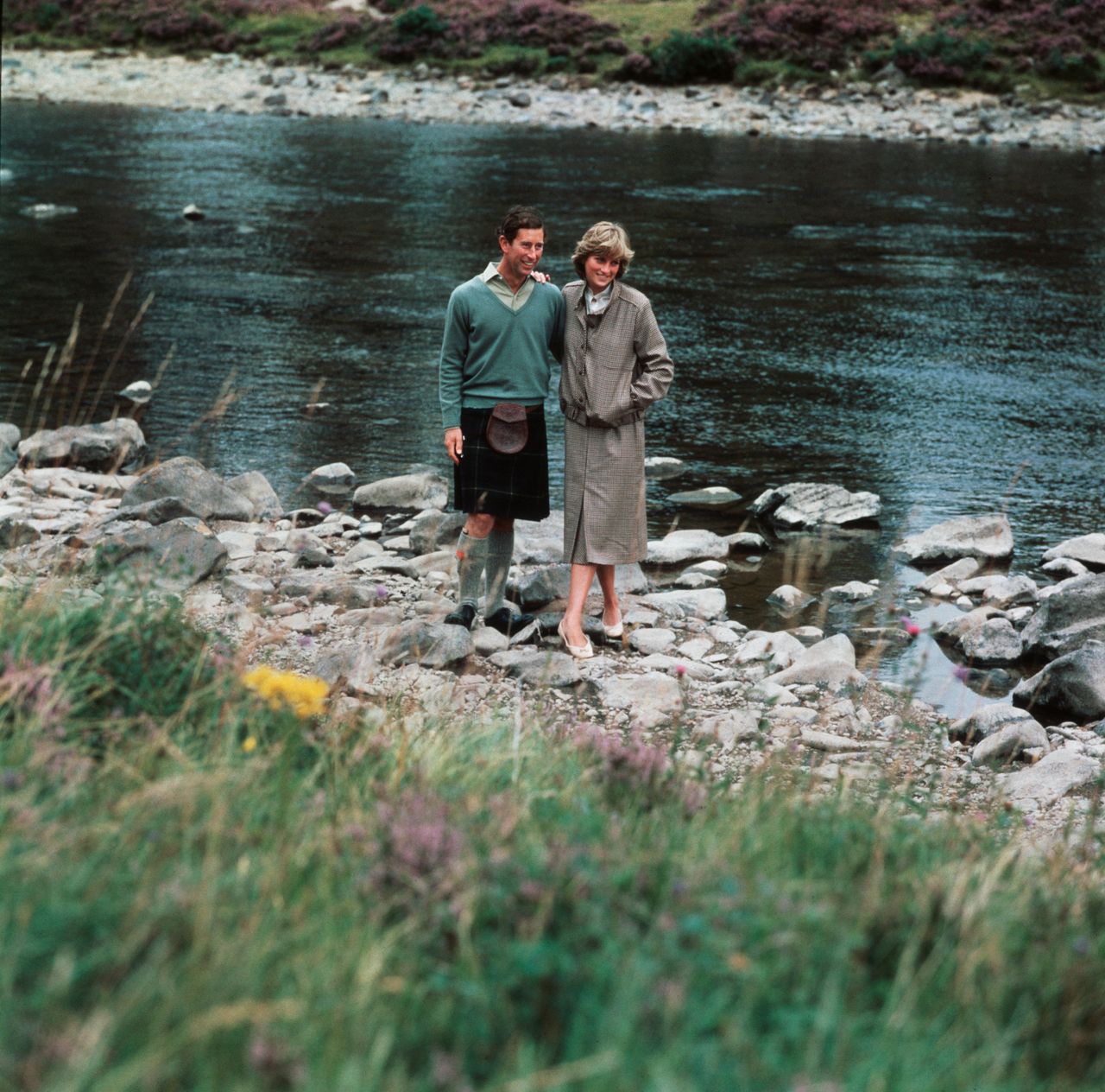 The newlyweds by the river at Balmoral after returning from their cruise of the Med 