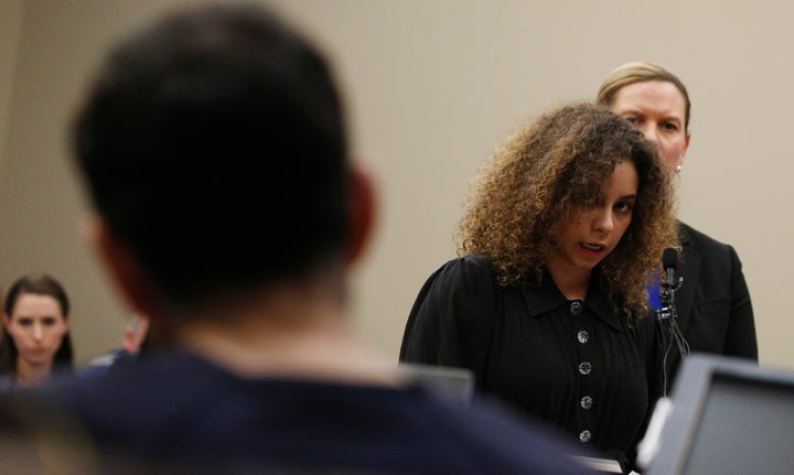 National gymnastics champion Mattie Larson reads her victim impact statement to Nassar in court on Jan. 23. Larson was one of several survivors who helped craft the bill with Sen. Dianne Feinstein (D-Calif.).