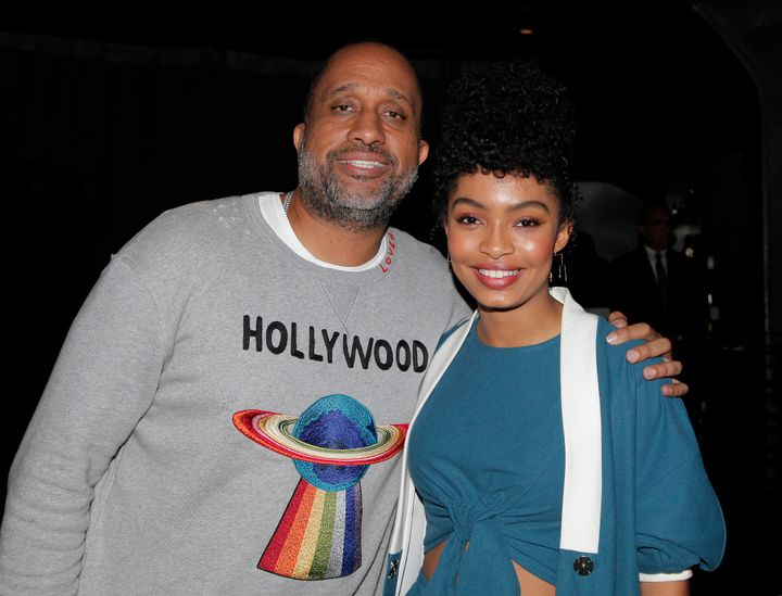 Kenya Barris, one of the creators of "Grown-ish," and Yara Shahidi, who portrays Zoey in the show, attend the afterparty of the show's premiere.