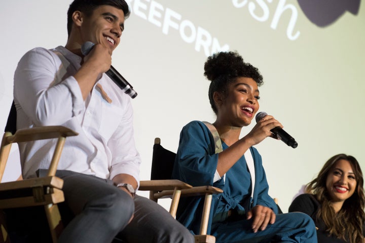 In "Grown-ish," Zoey (portrayed by Shahidi, at center) is struggling to figure out what it means to be a grown-up.