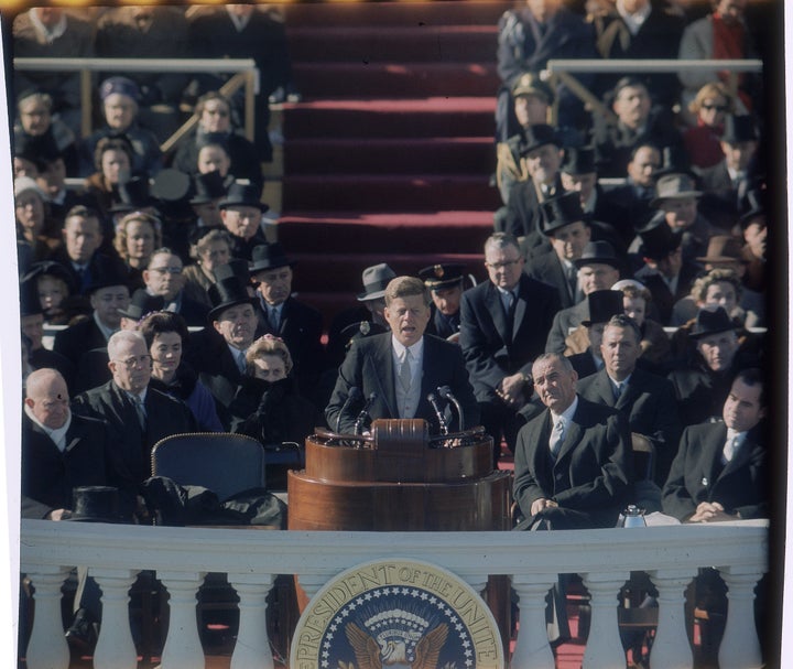 Former President John F. Kennedy delivering his inaugural speech.