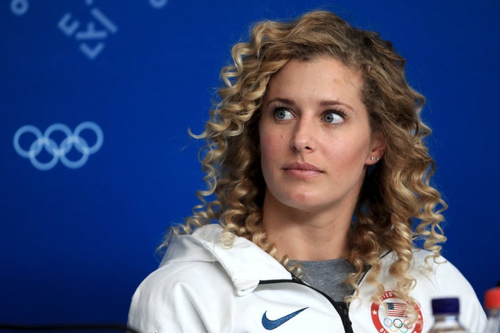 Lindsey Jacobellis, pictured at a Feb. 8 press conference, had been looking forward to overcoming past Olympic disappointments. But she finished fourth on Friday.