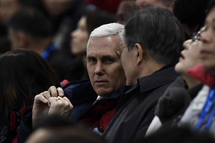 U.S. Vice President Mike Pence with South Korean President Moon Jae-in during the 2018 Winter Olympics on Feb. 10, 2018.