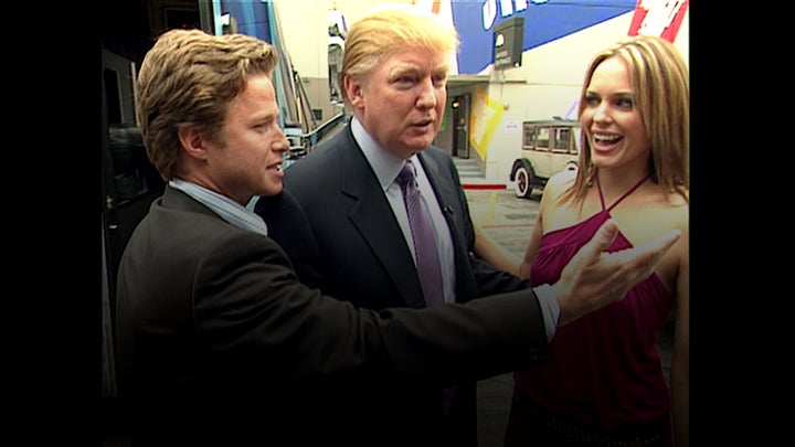 This 2005 frame from a video shows Trump preparing for an appearance on "Days of Our Lives." In lewd remarks captured on a hot mic on the set, Trump bragged he could grab women "by the pussy" because he was a star.