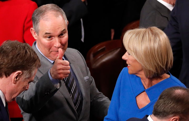 EPA Administrator Scott Pruitt gives a thumbs up after President Donald Trump delivered his State of the Union address on Jan. 30.