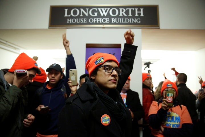 Protesters who call for an immigration bill addressing the so-called Dreamers, young adults who were brought to the United States as children, rally in the Cannon Tunnel on Capitol Hill on Dec. 20. 