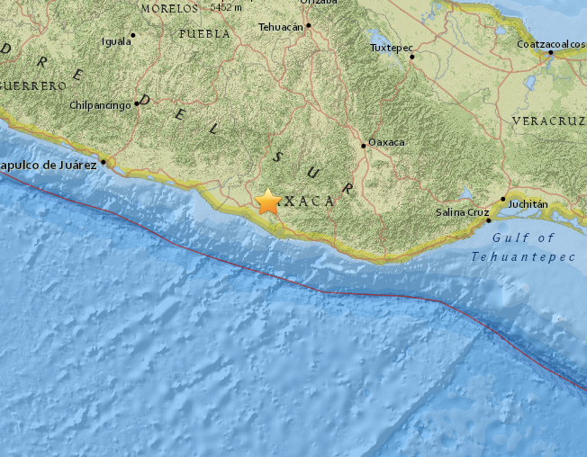 The earthquake struck Oaxaca, Mexico, as seen in the U.S. Geological Survey map above.