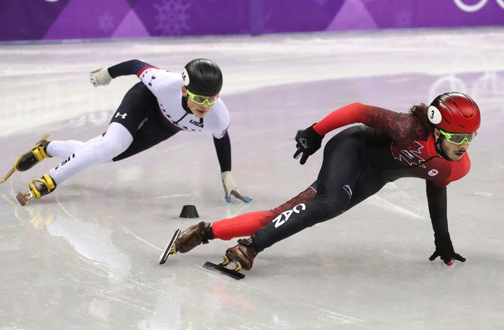 John-Henry Krueger of the U.S. held on for second place against Samuel Girard of Canada in the 1,000-meter short-track event.
