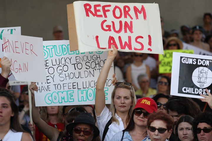 Hundreds gathered to protest against guns on the steps of the Broward County Federal courthouse on February 17, 2018 in Fort