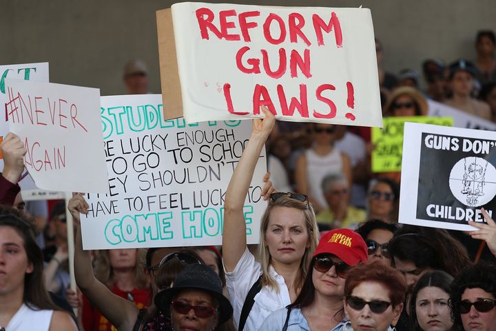 Hundreds gathered to protest against guns on the steps of the Broward County Federal courthouse on February 17, 2018 in Fort Lauderdale, Florida. 
