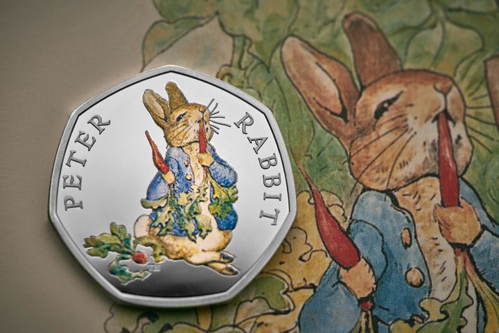 Specially designed coloured Peter Rabbit coins go on sale today 