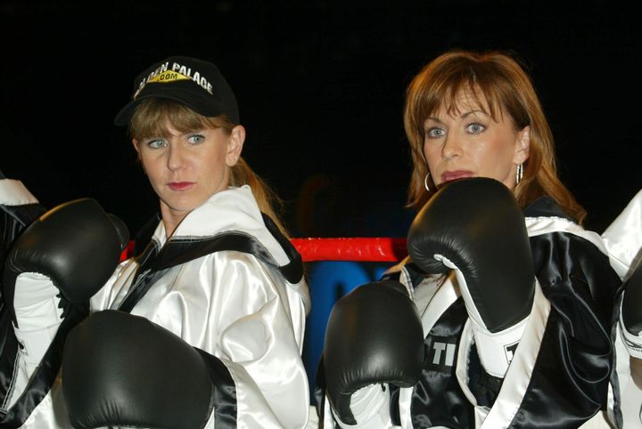 Tonya and Paula Jones at a weigh-in in 2002 