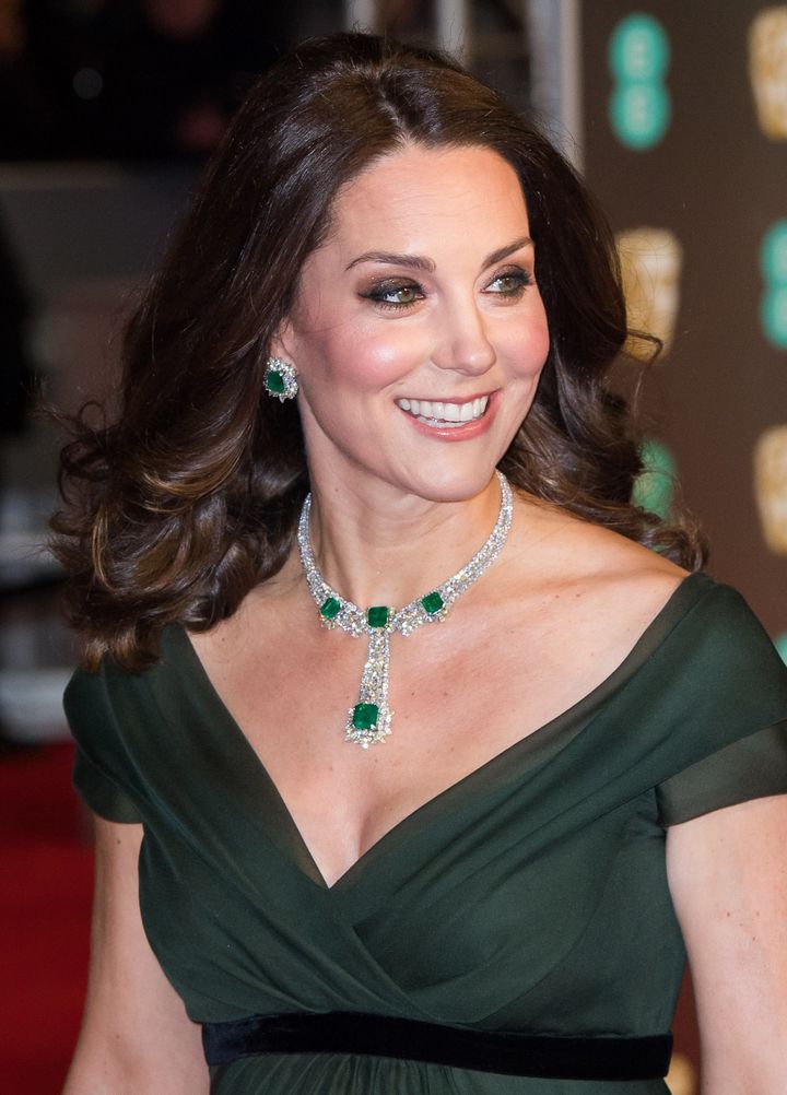 Catherine, the Duchess of Cambridge, arrives at the BAFTAs on Sunday. 