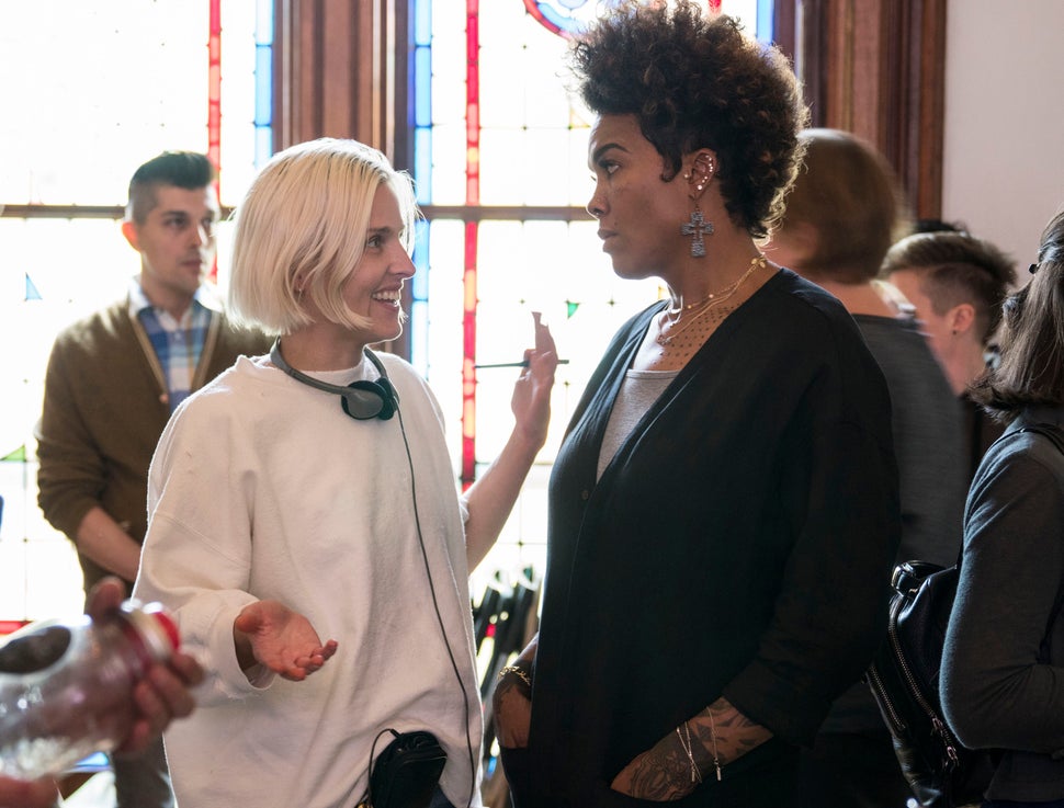 Katja Blichfeld and Dominique Christina behind the scenes of "High Maintenance" Season 2.