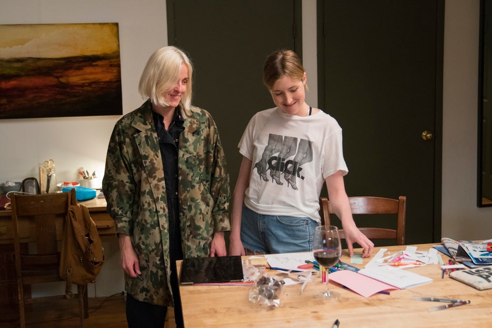 Katja Blichfeld and Kate Lyn Sheil, who plays The Guy's ex-wife, behind the scenes of "High Maintenance" Season 2.